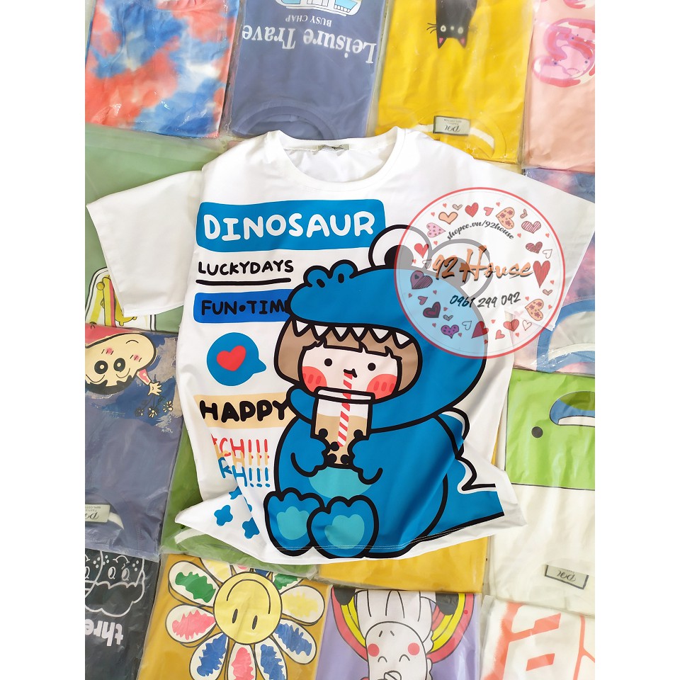 Set bộ / Đồ bộ hoạt hình unisex khủng long tay lỡ form rộng