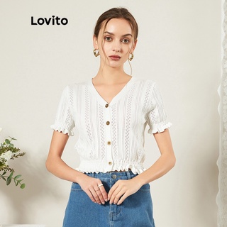 Áo khoác cardigan Lovito màu trơn kiểu sweater mềm phong cách thường ngày L25ED023