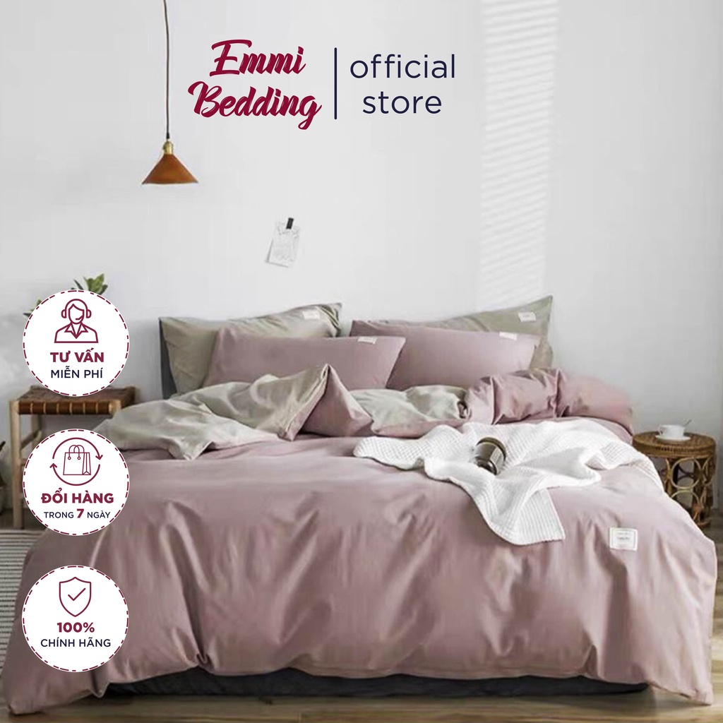 Bộ Chăn Ga Gối Cotton TC Emmibedding store cao cấp - Hồng ga be giá tốt