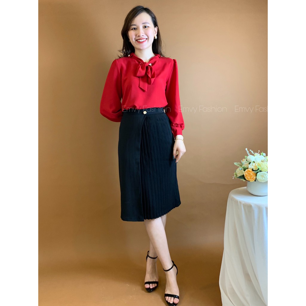 Áo lụa hàn châu cổ nơ tay bồng EMVY - A27 | BigBuy360 - bigbuy360.vn