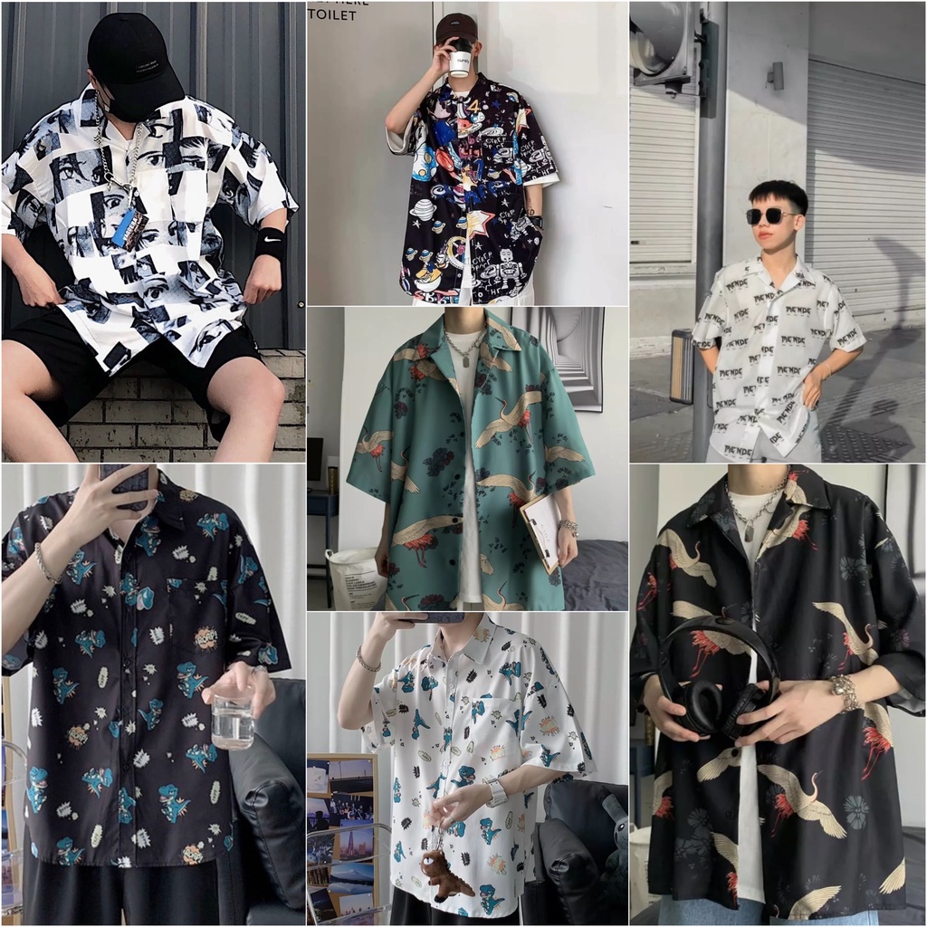 Áo Sơ Mi Tay Lỡ Nam Nữ Form Rộng Unisex Họa Tiêt Đẹp Chất Liệu Lụa Mịn Mát