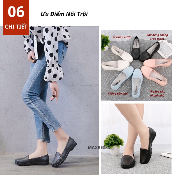 Giày lười nữ chất liệu cao su bền đẹp đế chống trơn trượt siêu êm, thoáng khí phong cách thời trang đi làm đi chơi