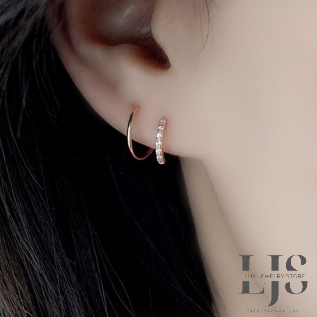 Khuyên tai mạ bạc không gỉ Lux Jewelry, bông tai kiểu xoắn đính đá giá rẻ - LUX773