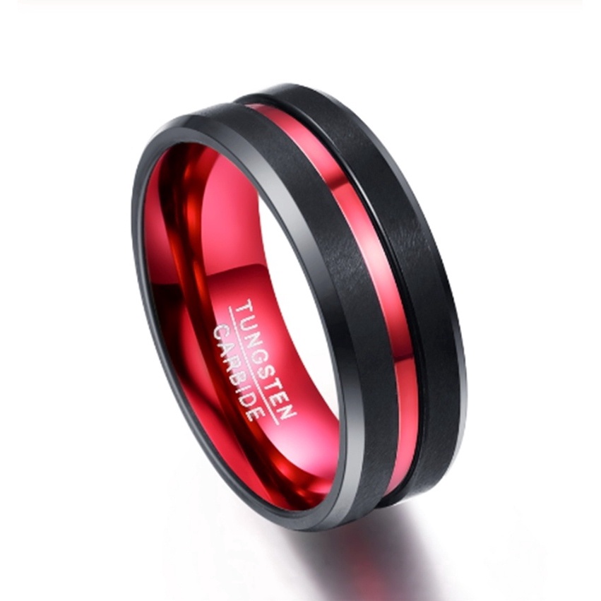 Nhẫn đính hôn bằng thép titan 8mm màu đỏ sáng bóng thời trang dành cho cả nam và nữ