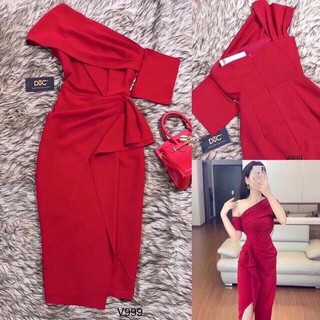 Đầm đỏ dự tiệc xẻ vai bèo hông