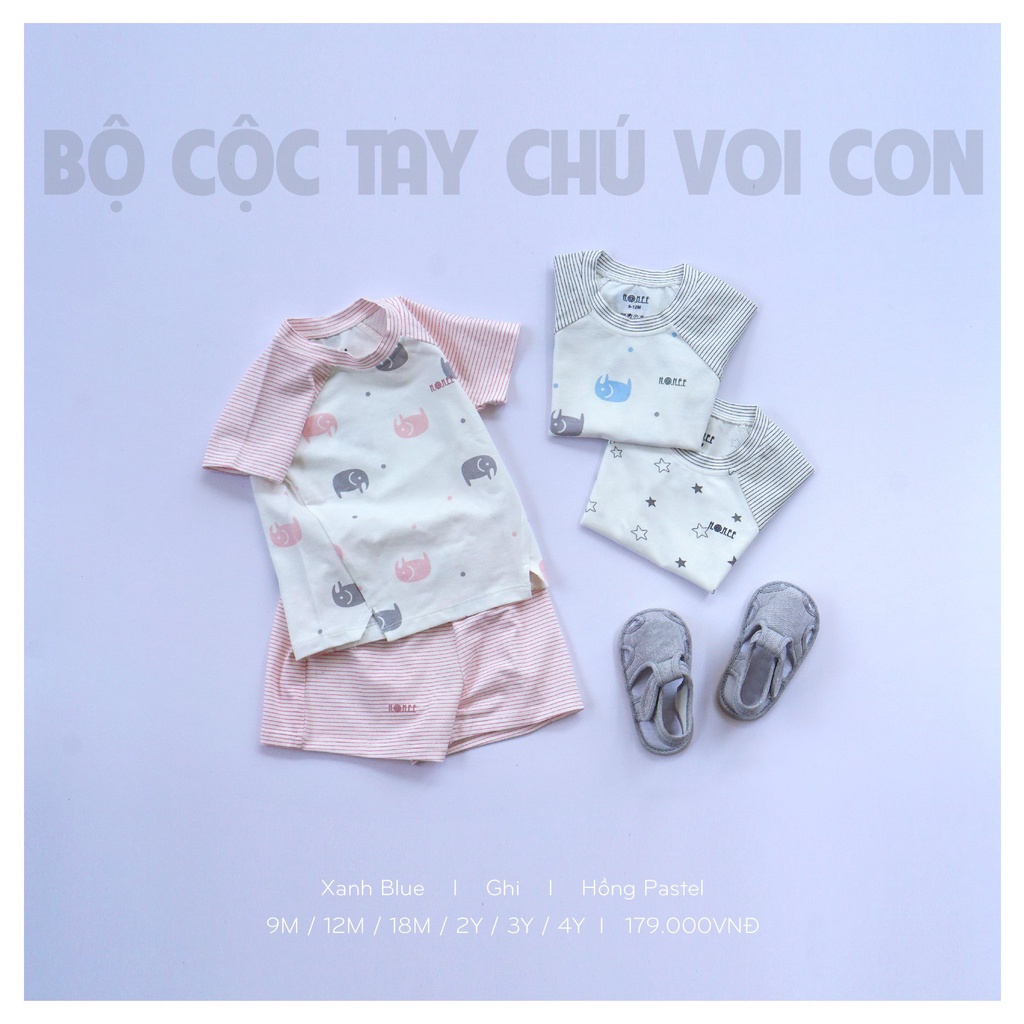 Bộ cộc tay chú voi con Hrnee dành cho bé trai bé gái chính hãng