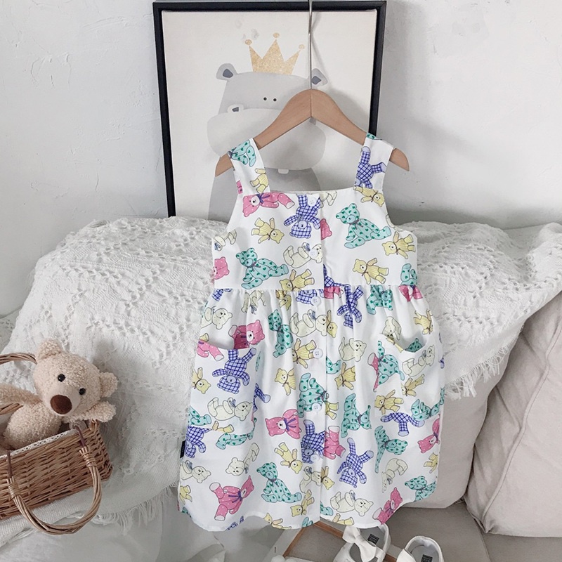 Đầm hai dây họa tiết hoa cổ vuông phong cách hàn quốc thời trang mùa hè cho bé gái 1-6 tuổi se7en