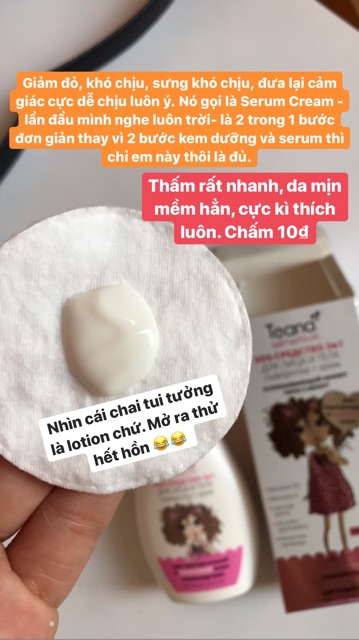 Kem dưỡng + serum agent 2 in 1 SOS cho da mụn, viêm đỏ Teana (face + body)