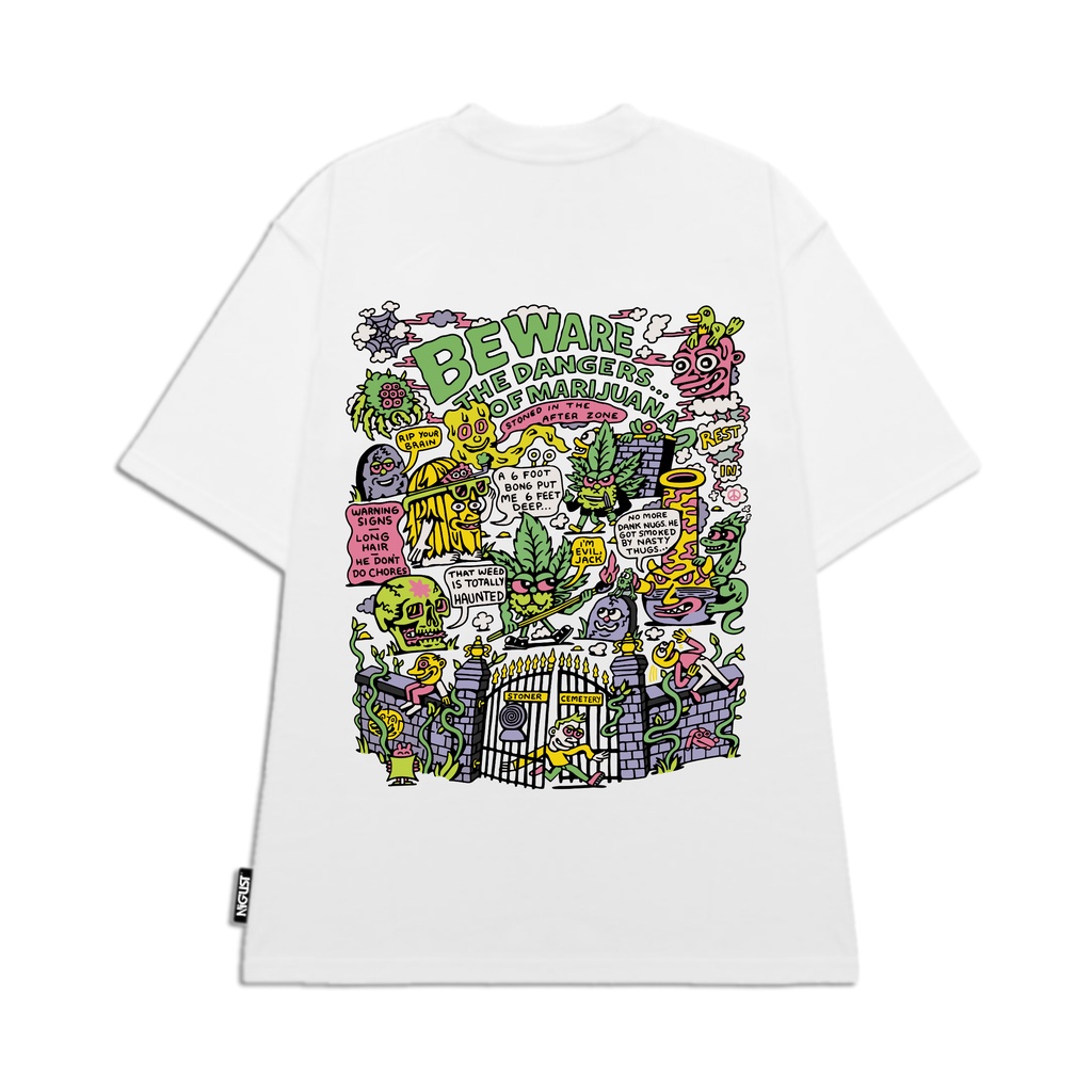 Áo Thun đen trắng tay lỡ NIGUST Stoner Graveyard N209TS-C vải cotton cao cấp 4C Fullbox