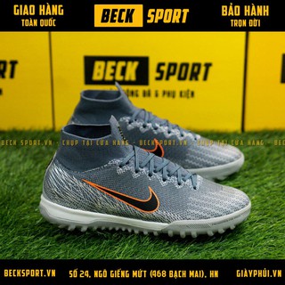 Giày Bóng Đá Mercurial SuperFly Elite360 Xám Vạch Đen Cao Cổ TF
