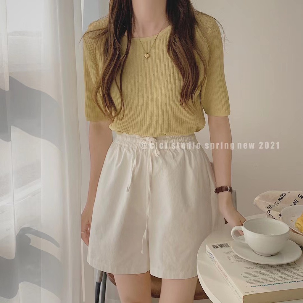 Quần short thô chun rút eo Ulzzang style  Hàng quảng Châu