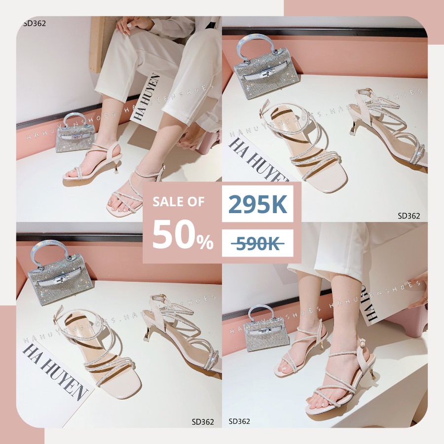 Sandal nữ HHS quai quấn đá ngọc gót nhọn kim loại 5 phân Hà Huyền Shoes - SD362