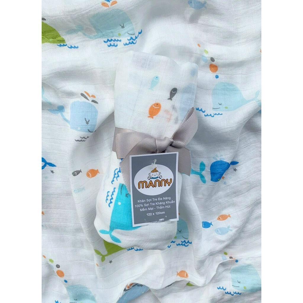 Khăn tắm sợi  tre - khăn đa năng Manny trơn  Sợi Tre 100% siêu mềm mịn cho bé