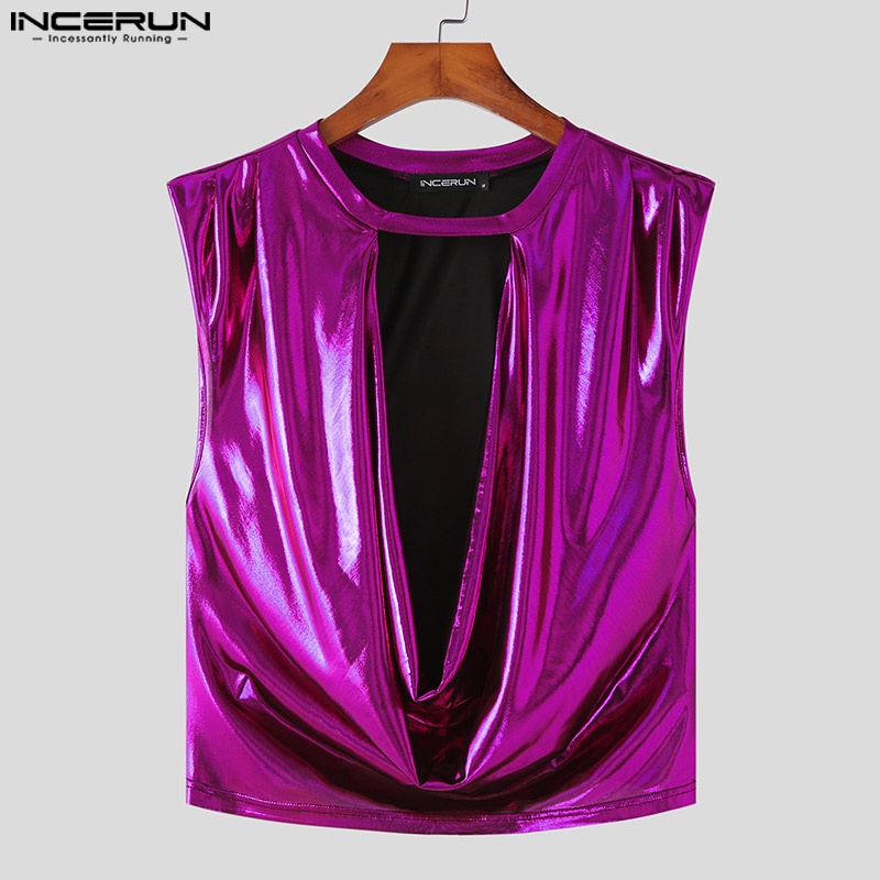 INCERUN Áo Ba Lỗ Màu Trơn Dáng Ôm Hở Lỗ Thời Trang Dự Tiệc Cho Nam