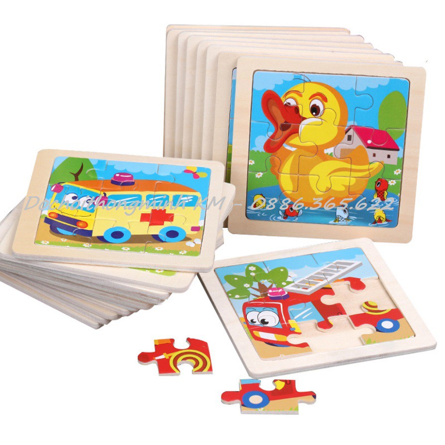 Ghép hình Puzzle 9 mảnh bảng gỗ size 11cm x 11cm