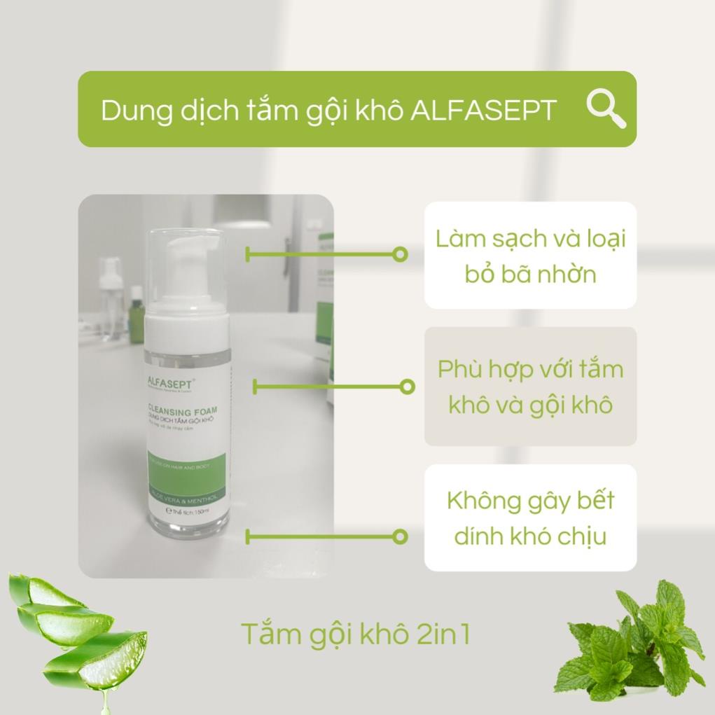 Dung dịch tắm gội khô Alfasept Cleansing Foam 2in1 không cần dùng nước, cho mẹ sau sinh, bệnh nhân chai 150ml