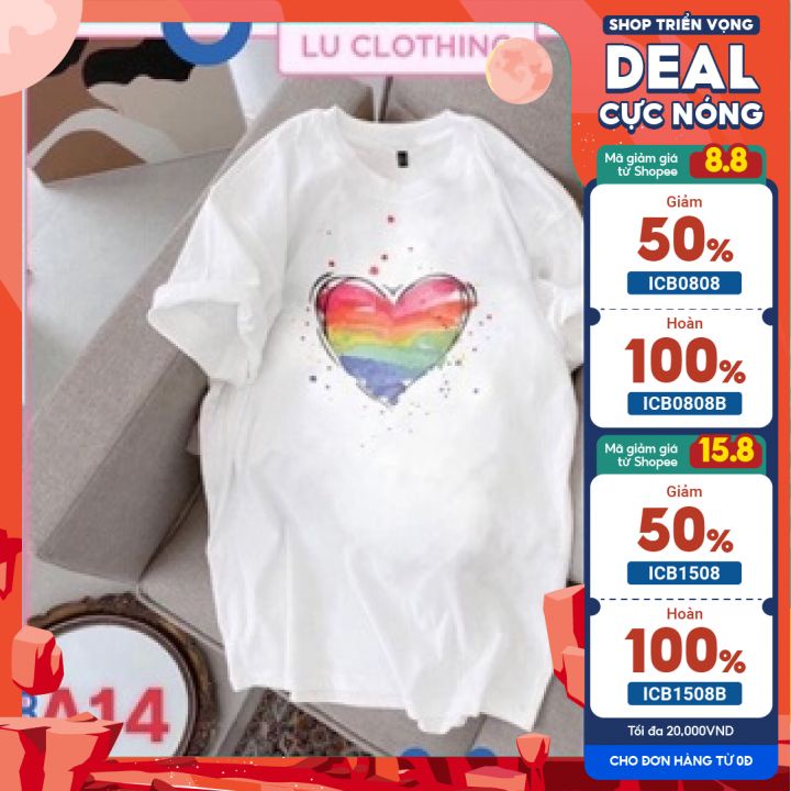Áo thun unisex hình trái tim, áo phông nam nữ ngắn tay màu trắng, đen - LUCLOTHING