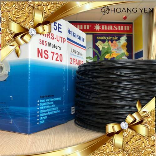 Dây cáp mạng 4 lõi + dây cường lực Nasun cuộn 305M mã 720 không dầu( vỏ cứng)