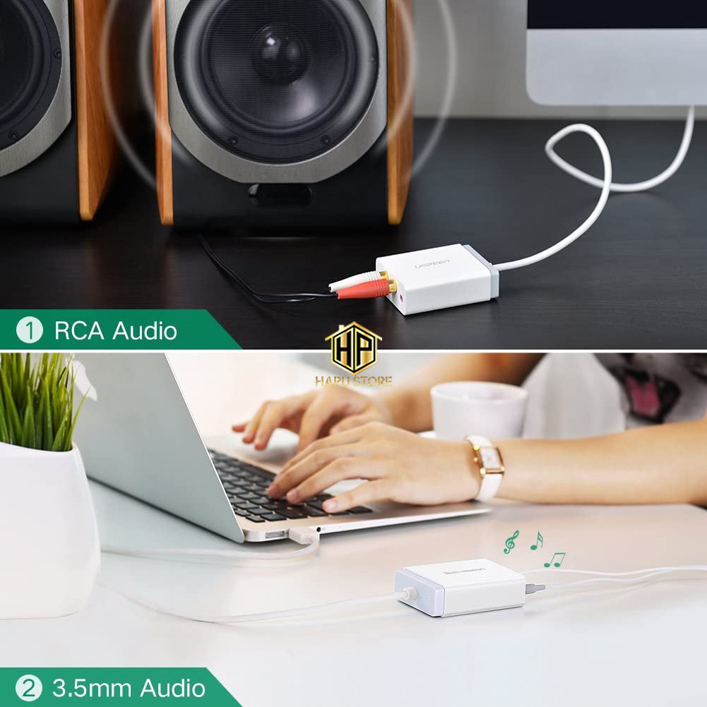 [Mã ELHACE giảm 4% đơn 300K] Cáp USB sang RCA hỗ trợ Mic + tai nghe Ugreen 30521 cao cấp - Hapustore