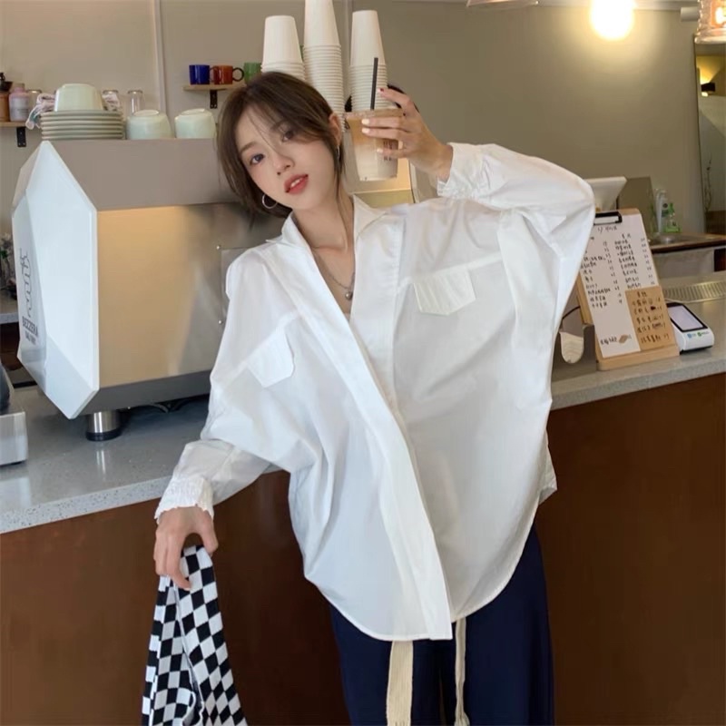 Áo sơ mi cánh dơi dài tay cổ V