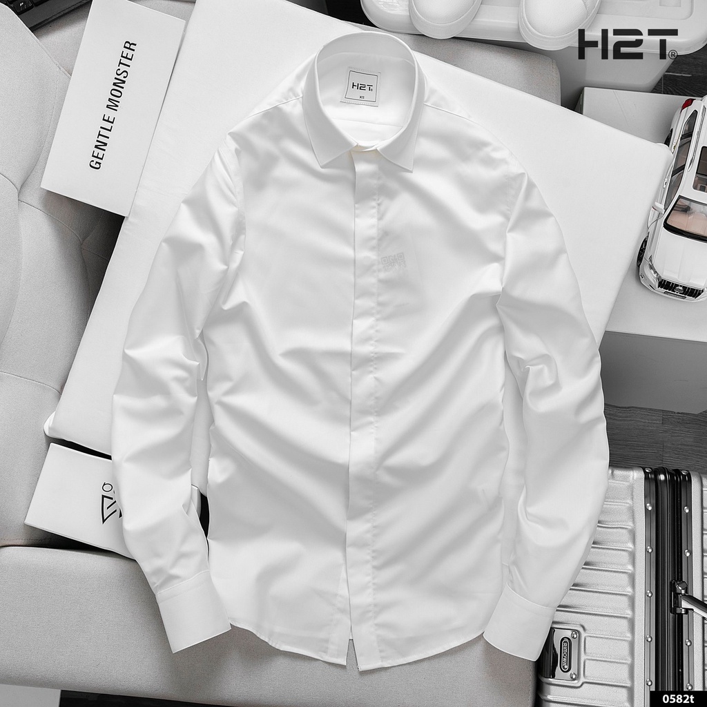 &quot;Áo sơ mi nam dài tay trơn form ôm phong cách Hàn Quốc vải lụa chống nhăn thấm hút mồ SMR