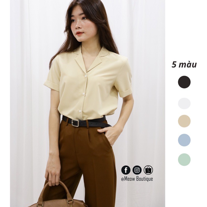 [Hình thật tự chụp] Sơ Mi Trắng Nữ Công Sở Tay Ngắn Meow Boutique | BigBuy360 - bigbuy360.vn