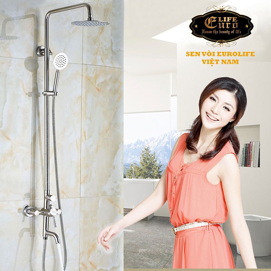 Bộ sen cây nóng lạnh Inox SUS 304 Eurolife EL-S909 (Trắng vàng) tặng vòi Lavabo lạnh SUS 304 EL-122