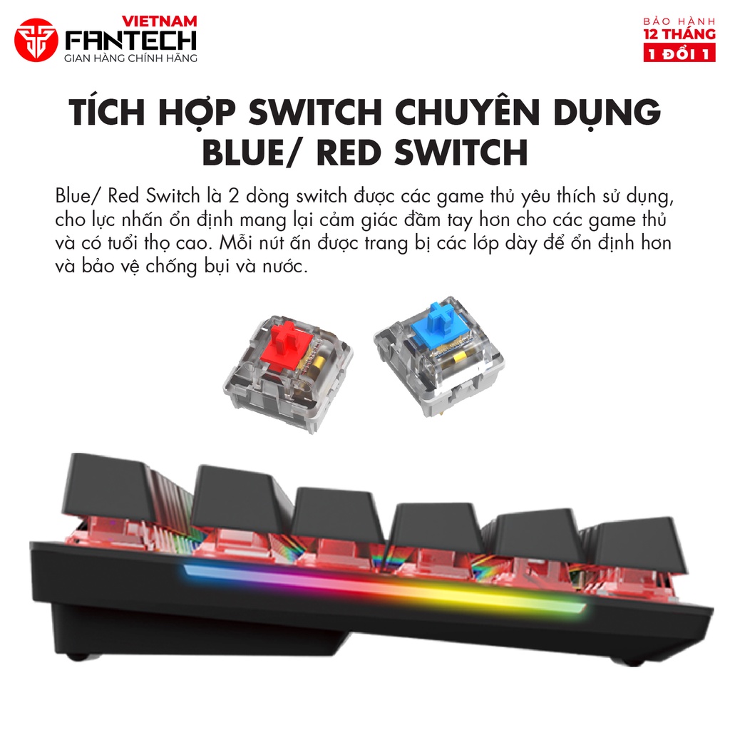 Bàn Phím Cơ Gaming FANTECH MAXFIT87 MK856 Blue/Red Switch Đèn Led RGB Full Anti Ghosting - Hàng Chính Hãng