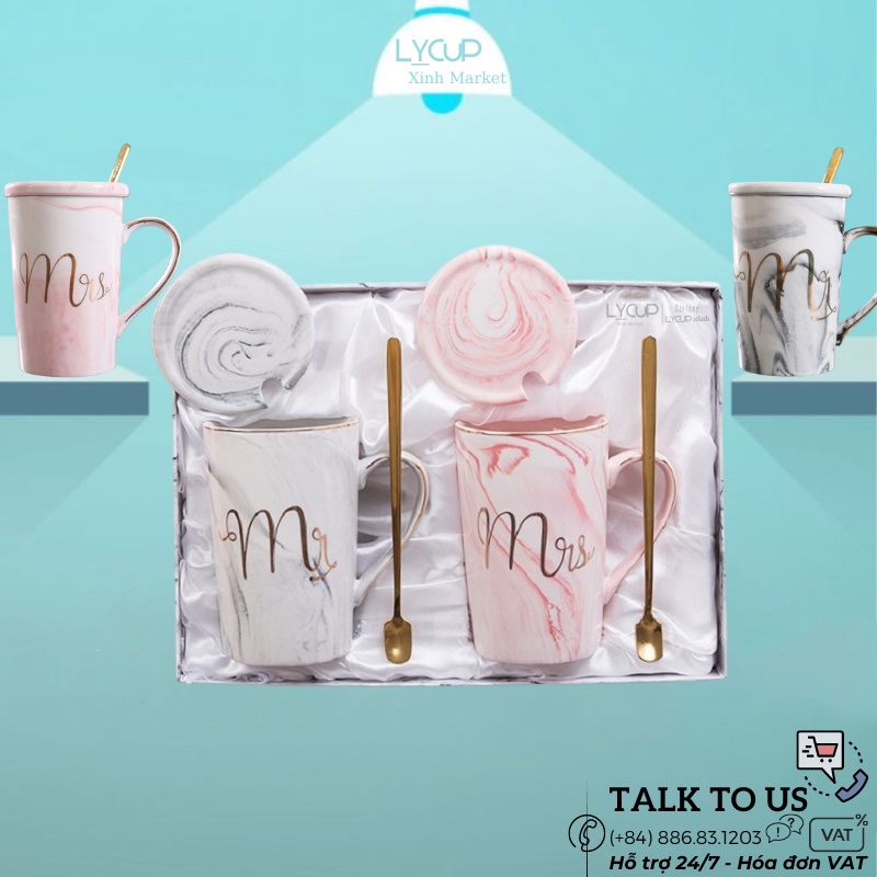 Ly cốc sứ CẶP ĐÔI Mr&Mrs quà tặng ý nghĩa cực đẹp (Cốc cao)