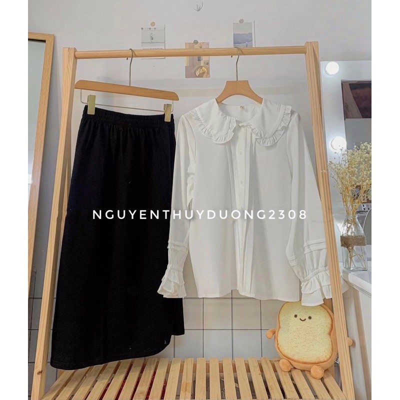 Áo sơmi cổ bèo dập li tay dúm cực xinh