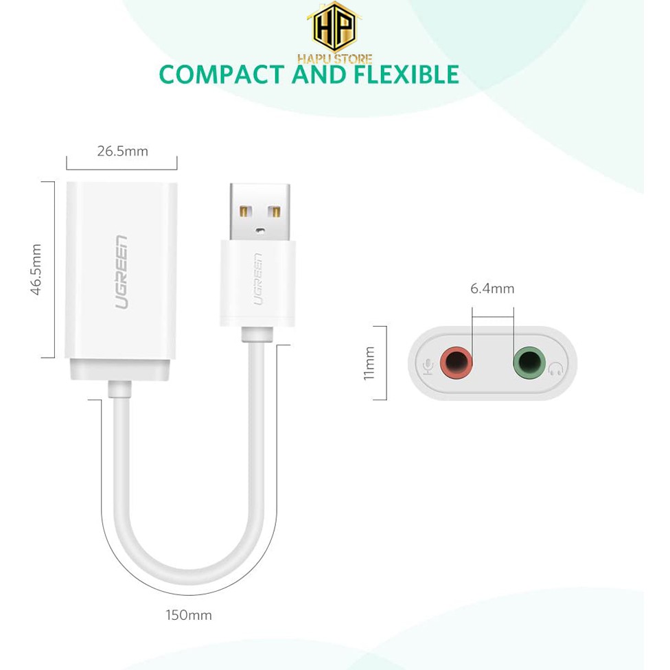 Cáp chuyển USB ra âm thanh Ugreen 30143 hỗ trợ loa và mic chính hãng - Hapustore