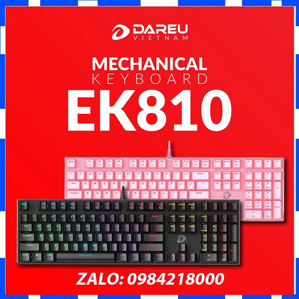 Bàn phím cơ DAREU EK810 Full Size - Black/ Pink - Blue/ Red/ Brown Switch - Bảo Hành 2 Năm - Gear Gaming Shop