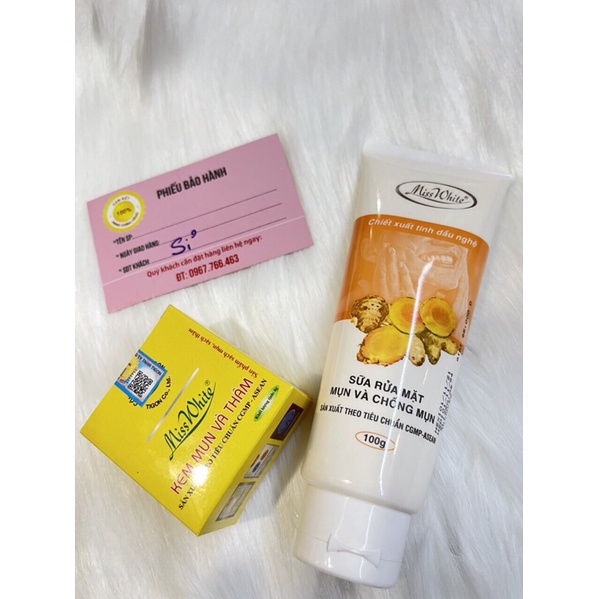 Bộ Đôi Kem Mụn Và Thâm Misswhite 12g và sữa rửa mặt