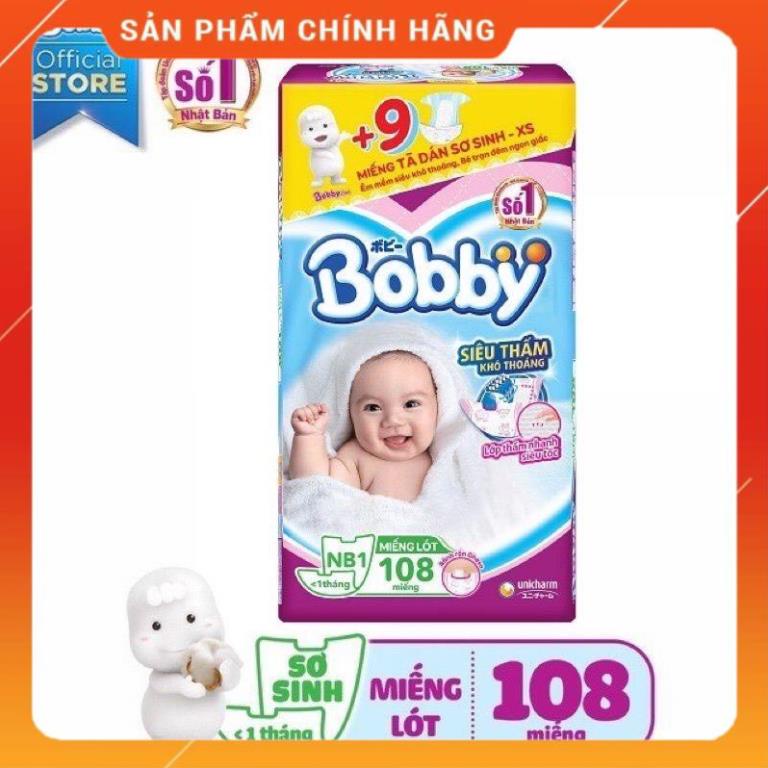 Tã-bỉm lót sơ sinh Bobby Newborn 1 (64 miêng/ 108 + 9 miếng tã dán), Newborn 2 cho bé sơ sinh
