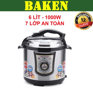 Nồi Áp Suất Điện Đa Năng 2 Tầng HAYASA HA-168i - 6 Lít - Dùng Để Nấu Cơm, Kho Thịt Cá, Hầm Xương Nấu Cháo Cho Bé - BAKEN