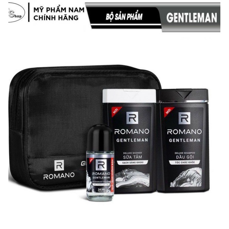 Bộ sản phẩm Romano Gentleman/ Classic (dầu gội 150g + sữa tắm 150g + lăn khử mùi 25ml + túi đựng) Bộ Sản Phẩm Du Lịch