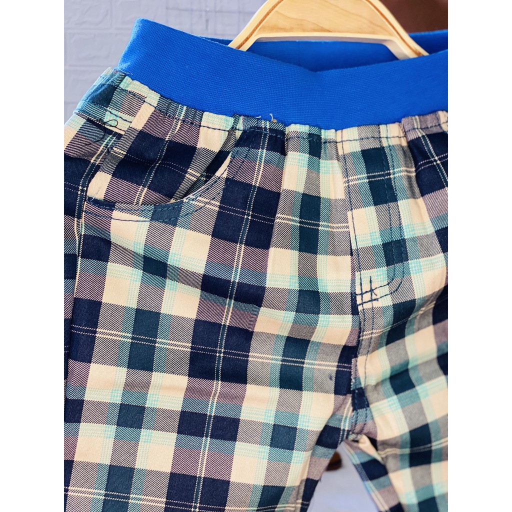 Quần bé trai size 15-24kg kẻ kro xanh