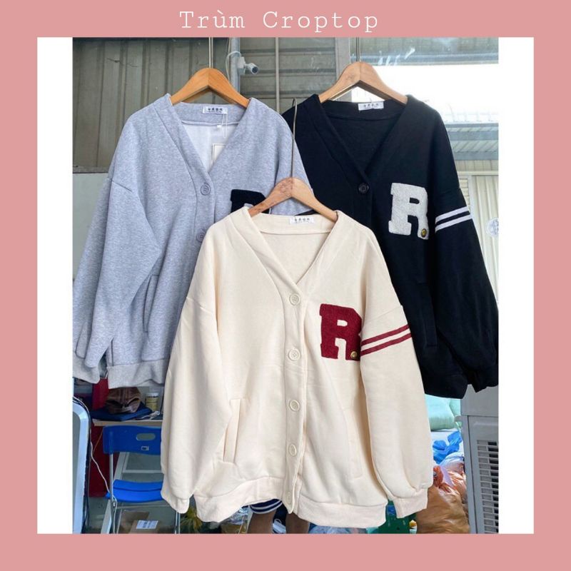 Áo Khoác Bomber Thêu Chữ R Chất Nỉ Ngoại 3 Màu Form Unisex Hàn Quốc
