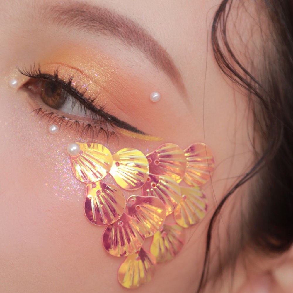 TWINKLE DIY Eye corner stickers Glitter Powder Shell sequins Eye Makeup Sequins Flash Mermaid Flake Eye accessories Fish scales Shark makeup Ancient style Face Shinny Gel Pigment