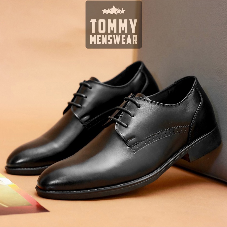 Giày Da Nam Buộc Dây Công Sở Hàn Quốc TOMMY Giày Tăng Chiều Cao Nam Đen Trẻ Trung GVN09