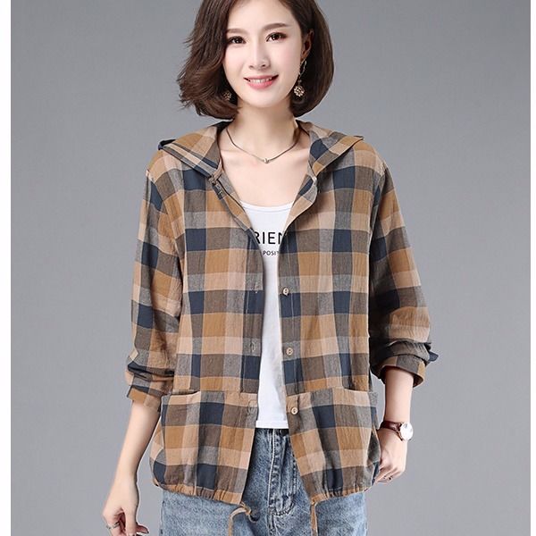 Áo Sơ Mi Ca Rô 100% Cotton Thời Trang Dành Cho Nữ