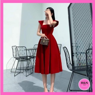 Váy nữ dáng xòe thiết kế dự tiệc đầm đỏ xòe xinh đẹp trẻ trung HN Clothing V35