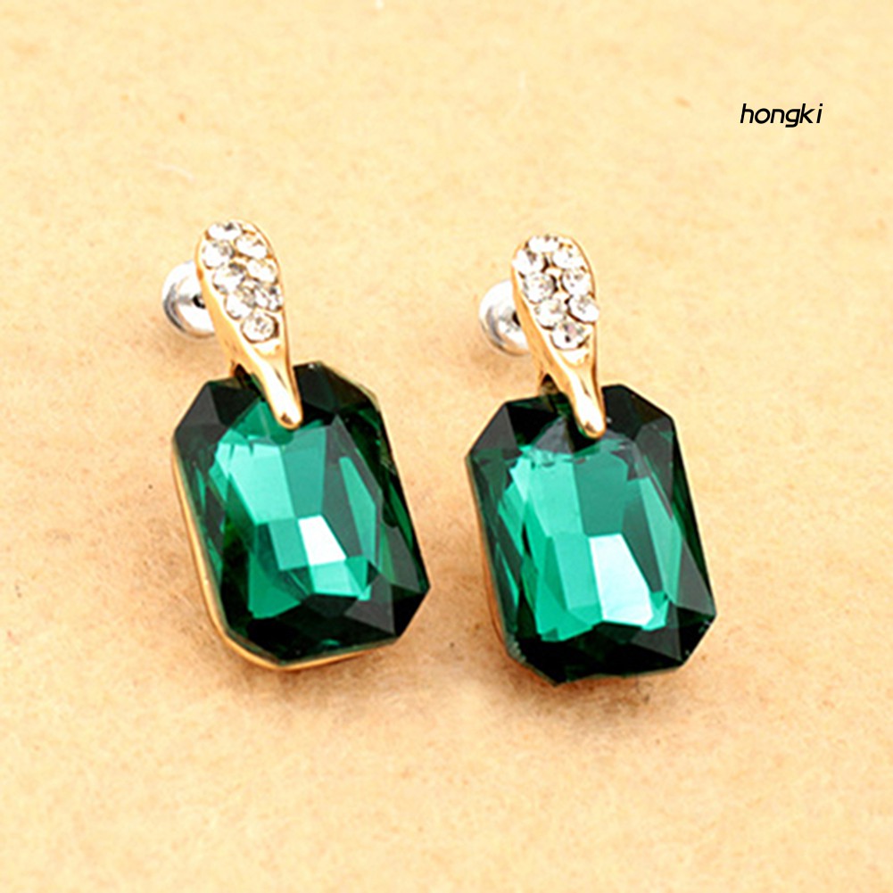 Khuyên tai đính đá hình chữ nhật lấp lánh thanh lịch cho nữ