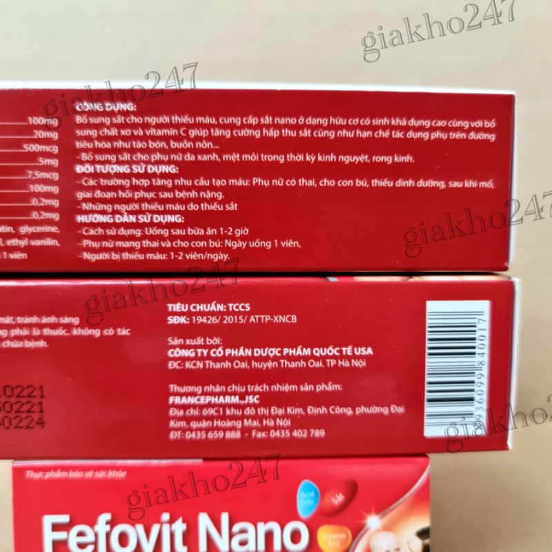 Fefovit Nano Bổ Sung Sắt, Tăng Cường Lưu Thông Máu Cho Phụ Nữ Mang Thai Hộp 30 viên