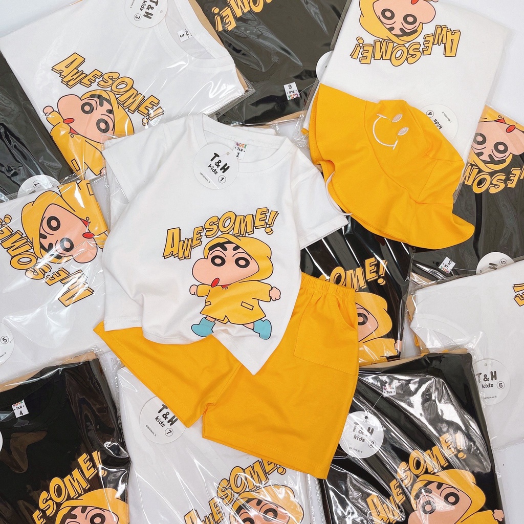 Bộ cotton họa tiết shin ngộ nghĩnh ko kèm mũ cho bé trai