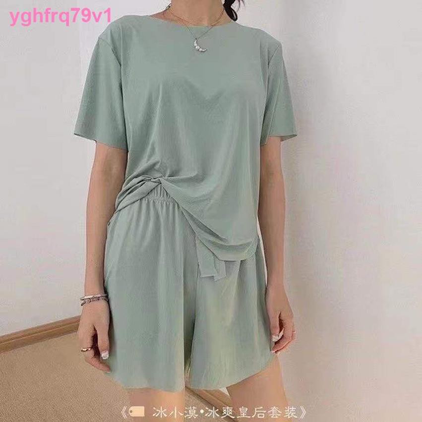 đồ lótQuần lótthời trangCouple pyjama nữ mùa hè băng lụa ngắn tay mỏng phiên bản Hàn Quốc của lưới màu đỏ nam gi ❕