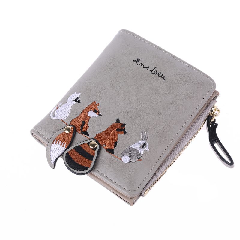 Ví Da Pu Mini Thêu Họa Tiết Hoạt Hình Xinh Xắn Dành Cho Nữ