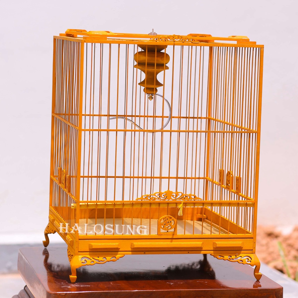 Lồng chim chào mào Halosung lồng chim vuông gỗ cao cấp kèm phụ kiện LC26