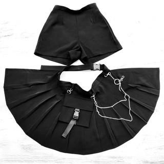 Hot -  SET 2IN1 : QUẦN SHORT THÔ MIX CHÂN VÁY XẾP LY TÚI HỘP TẶNG KÈM ĐAI - DÂY XÍCH HOT - (SP sẵn)