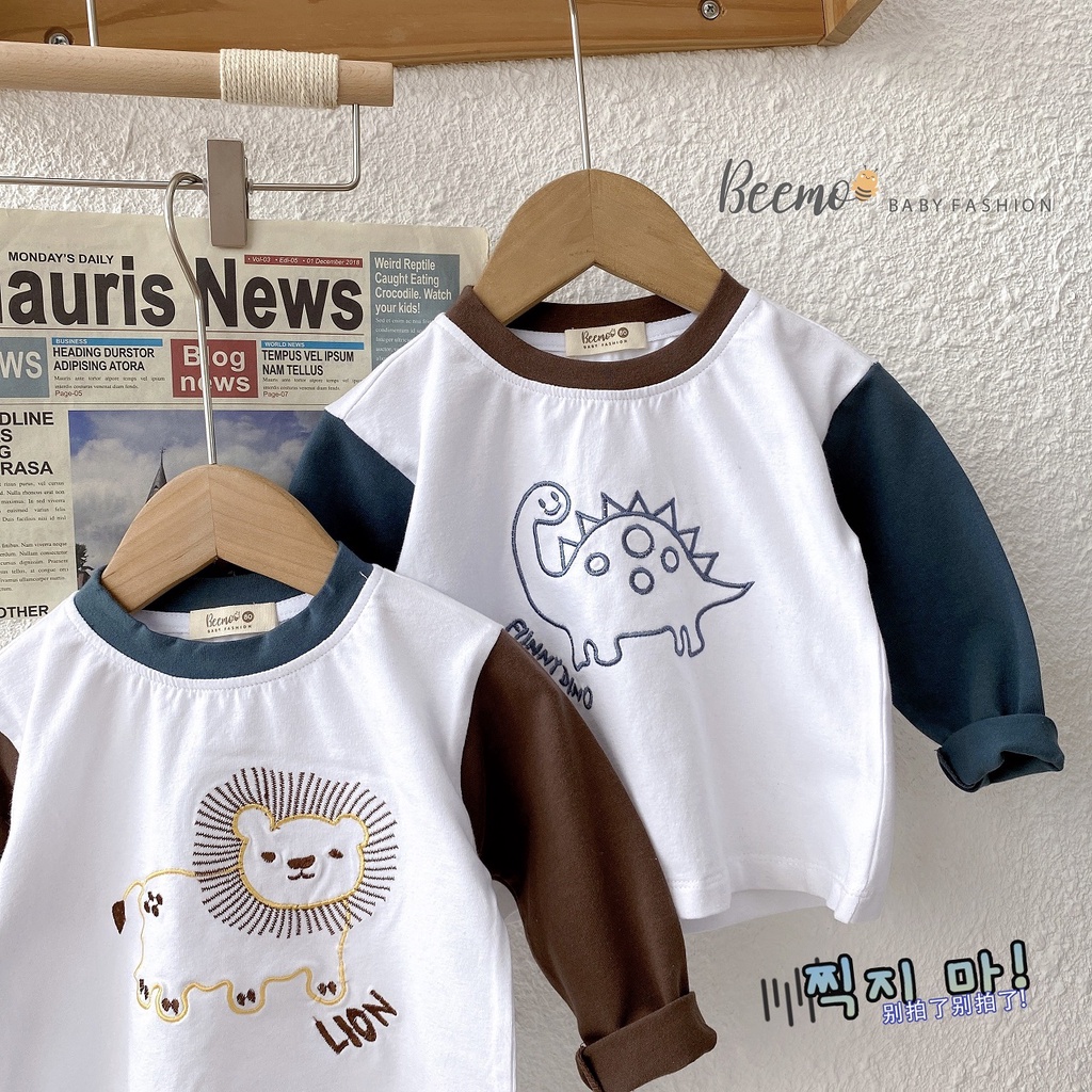 Bộ dài tay thu đông bé trai vải cotton hoạ tiết bé trai, bộ thun tay dài phối quần linen sành điệu Beemo